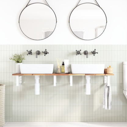 Badkamer Wandschap Staal En Massief Acaciahout 1 140 x 40 x 2 cm Bruin en wit