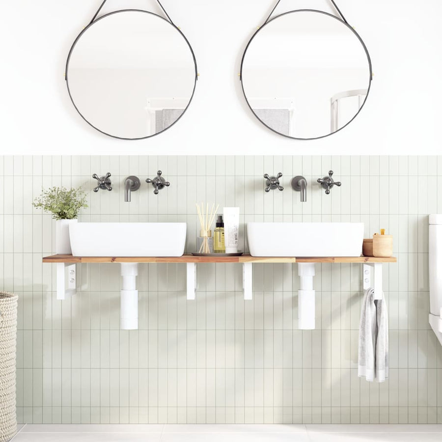 Badkamer Wandschap Staal En Massief Acaciahout 1 140 x 40 x 2 cm Bruin en wit