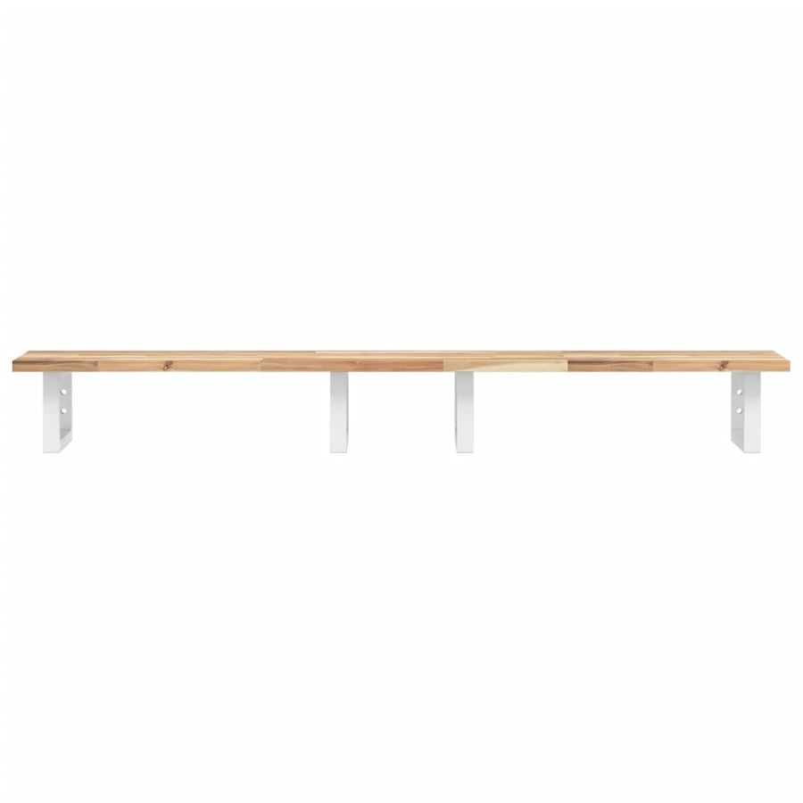 Badkamer Wandschap Staal En Massief Acaciahout 1 140 x 40 x 2 cm Bruin en wit