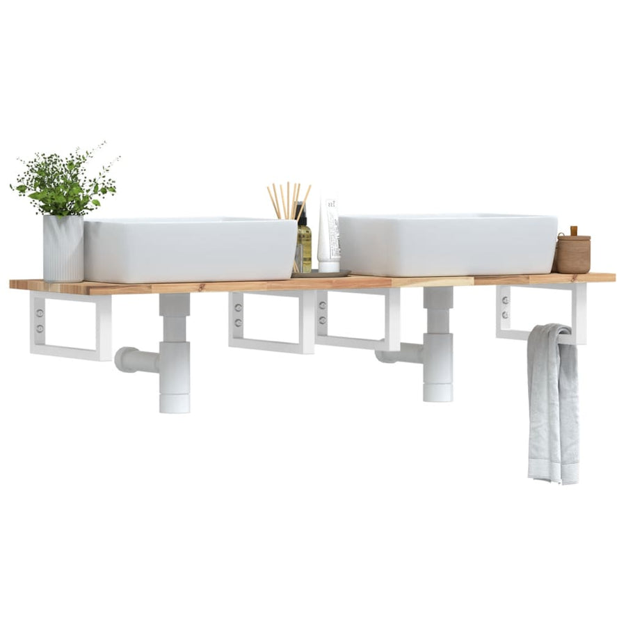 Badkamer Wandschap Staal En Massief Acaciahout 1 140 x 40 x 2 cm Bruin en wit