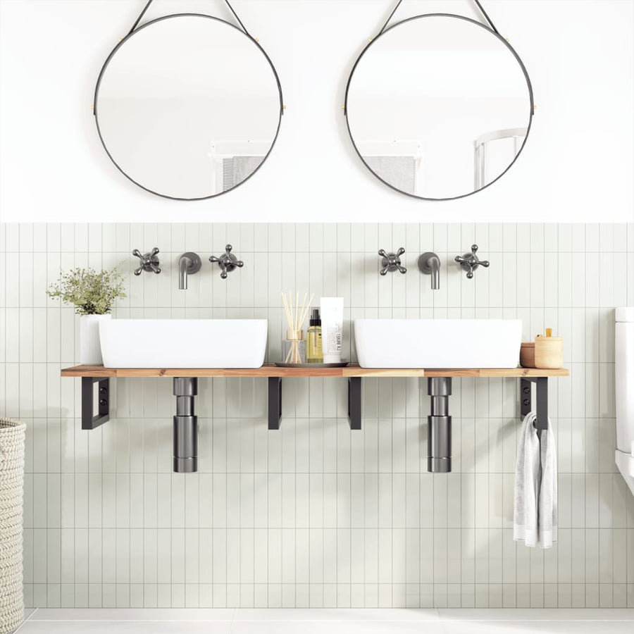 Badkamer Wandschap Staal En Massief Acaciahout 1 140 x 40 x 2 cm Bruin en zwart