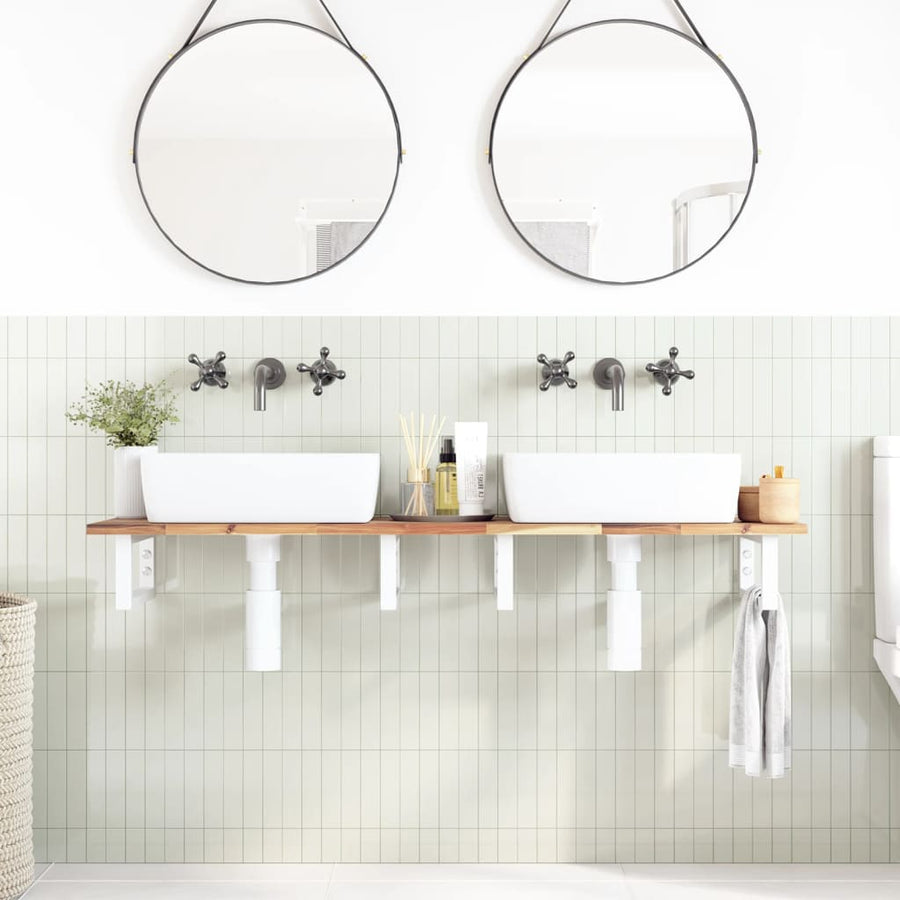 Badkamer Wandschap Staal En Massief Acaciahout 1 160 x 40 x 2 cm Bruin en wit