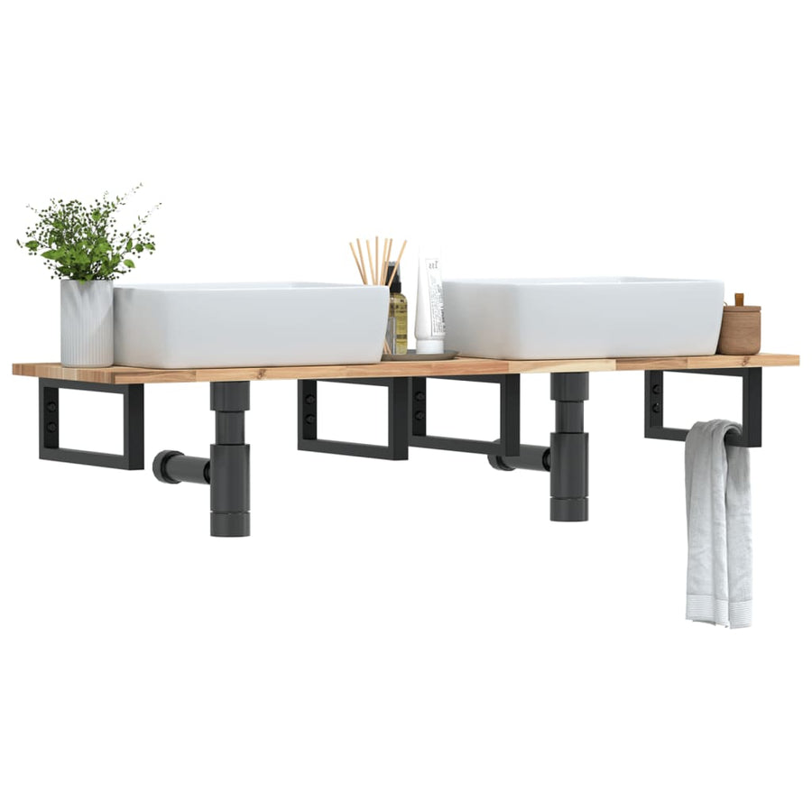 Badkamer Wandschap Staal En Massief Acaciahout 1 160 x 40 x 2 cm Bruin en zwart