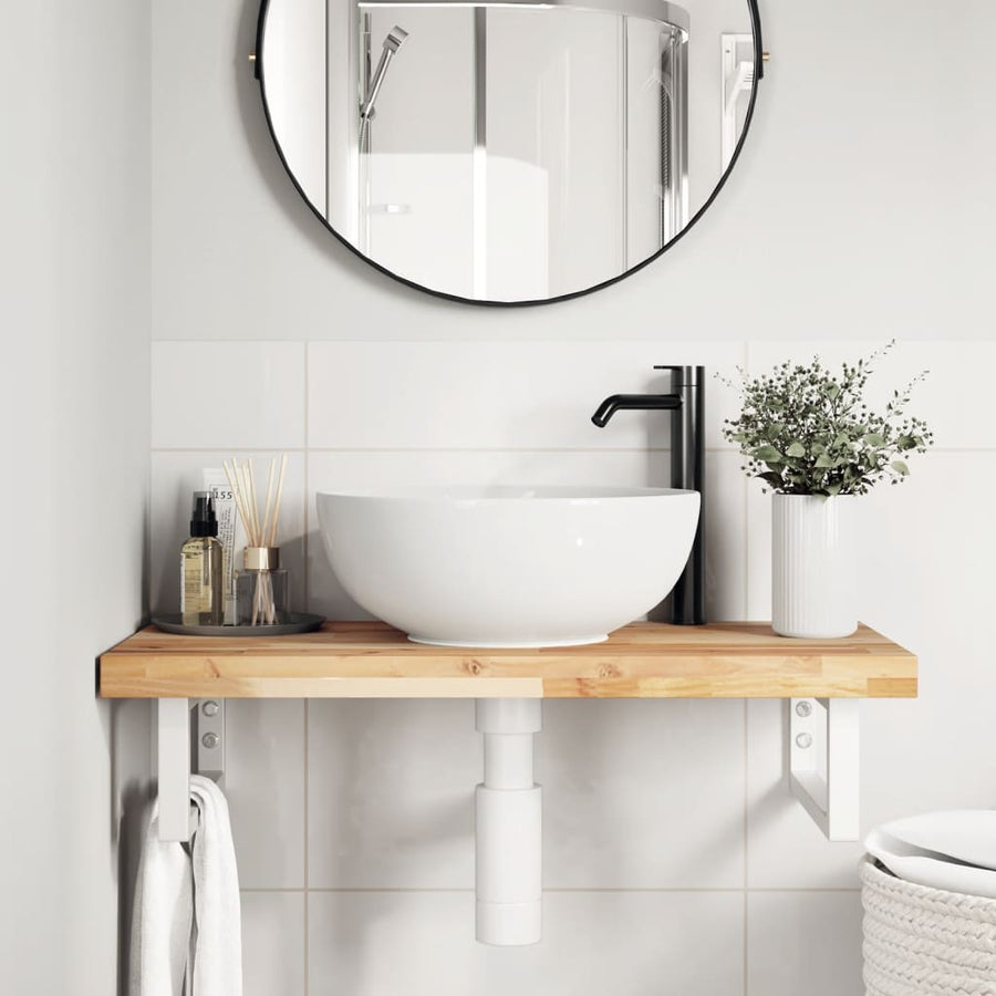 Badkamer wandschap staal en massief acaciahout