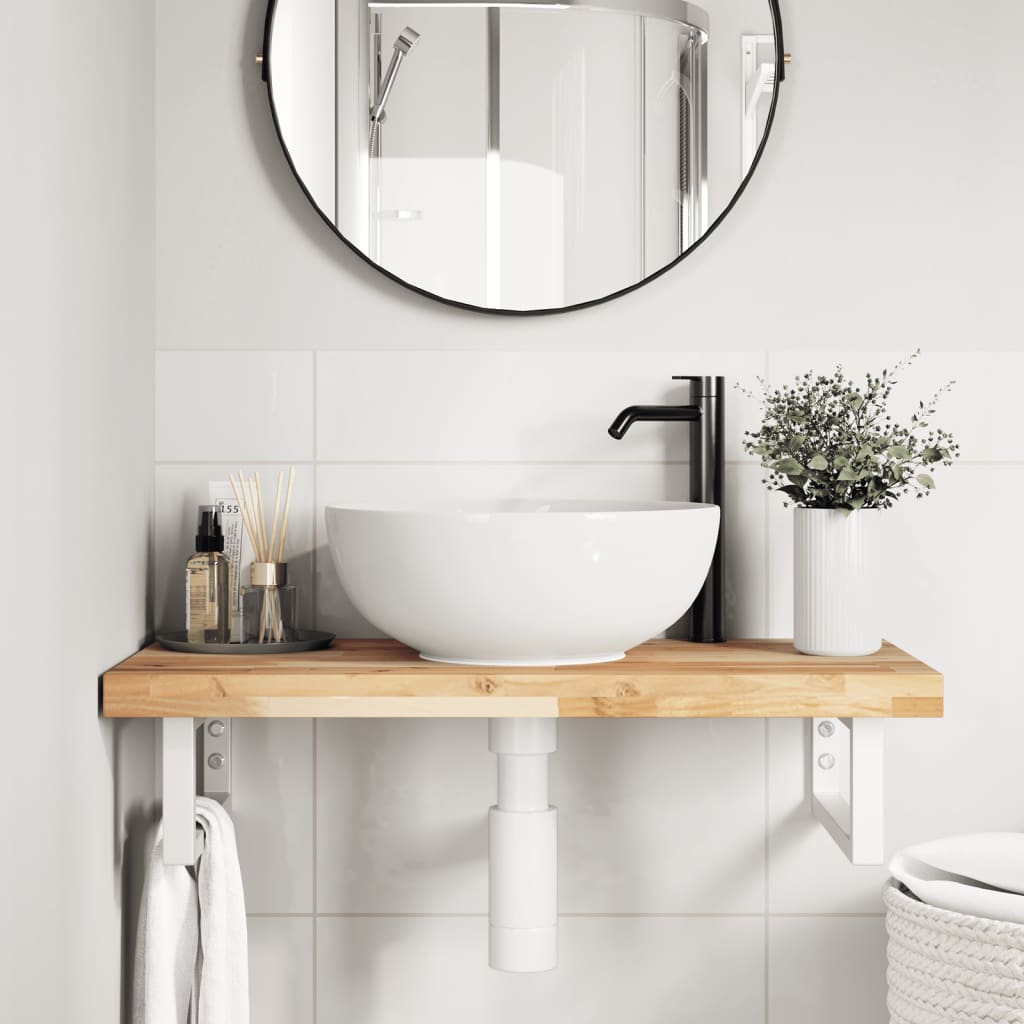 Badkamer wandschap staal en massief acaciahout