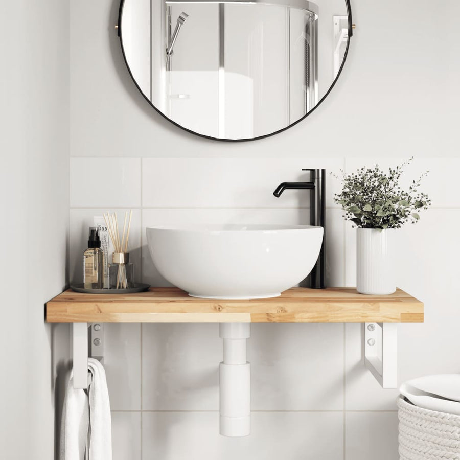 Badkamer wandschap staal en massief acaciahout