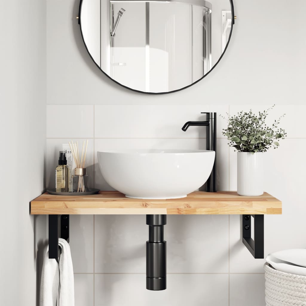 Badkamer wandschap staal en massief acaciahout