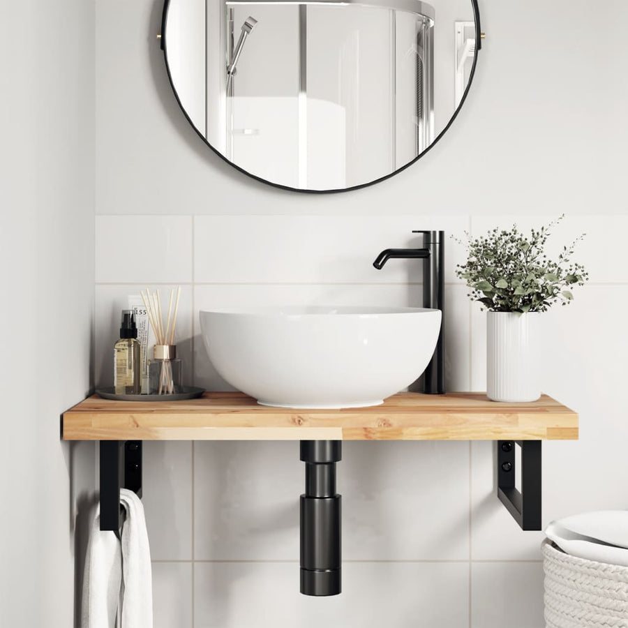 Badkamer wandschap staal en massief acaciahout