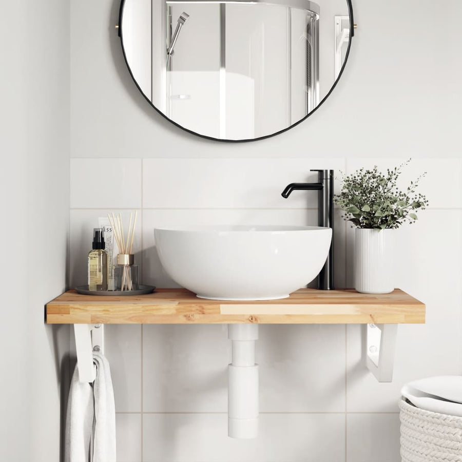 Badkamer wandschap staal en massief acaciahout