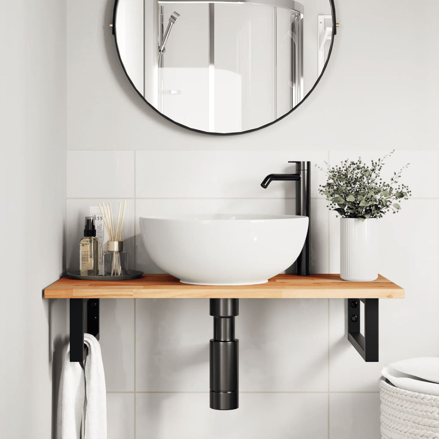 Badkamer Wandschap Staal En Massief Acaciahout 1 60 x 40 x 2 cm Donkerbruin en zwart