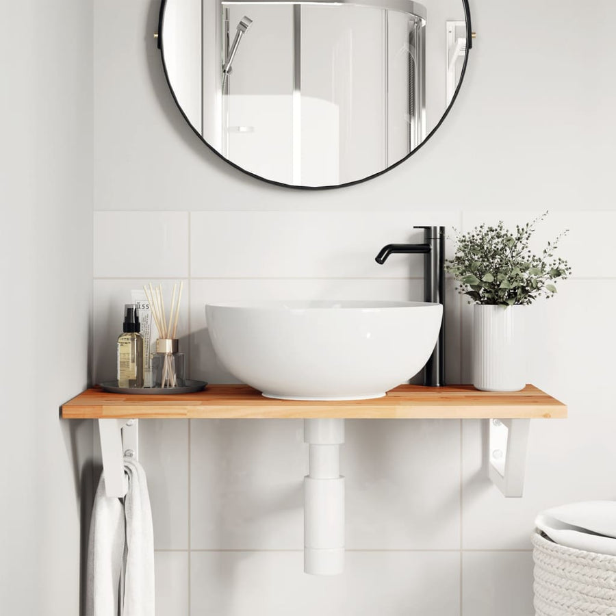 Badkamer wandschap staal en massief acaciahout
