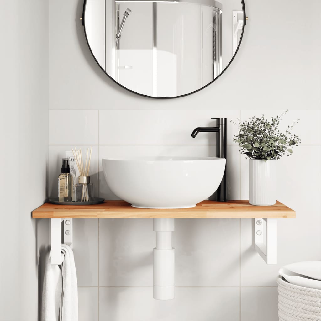 Badkamer Wandschap Staal En Massief Acaciahout 1
