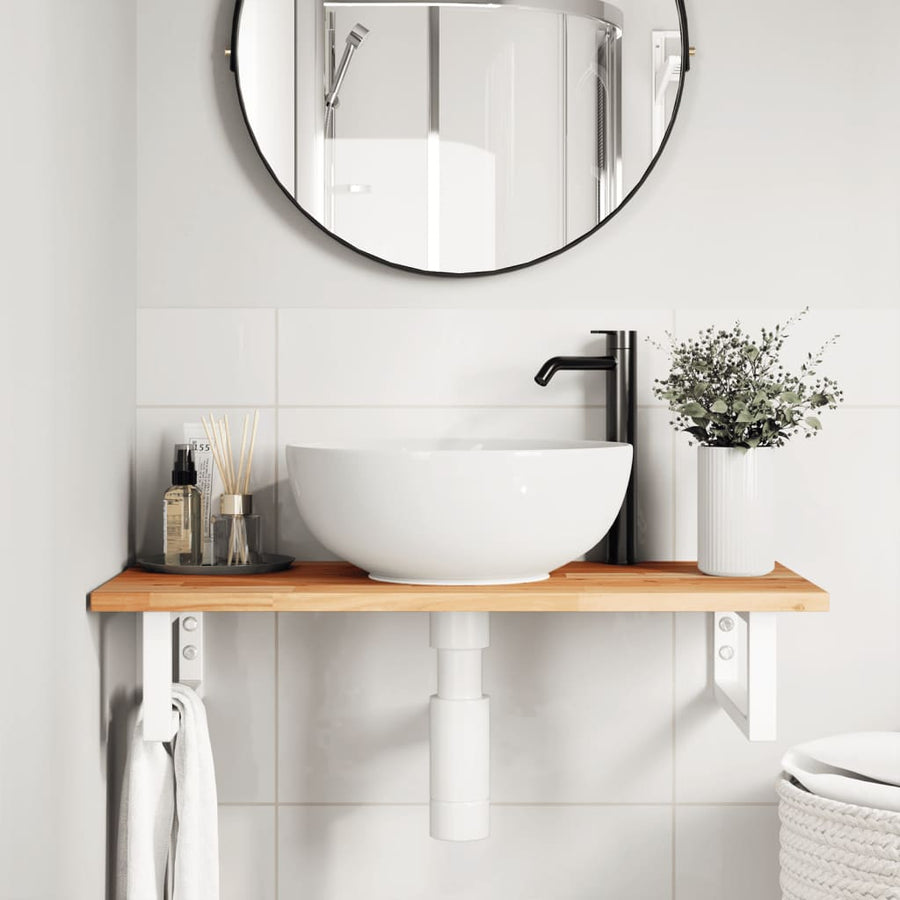 Badkamer Wandschap Staal En Massief Acaciahout 1 100 x 40 x 2 cm Donkerbruin en wit
