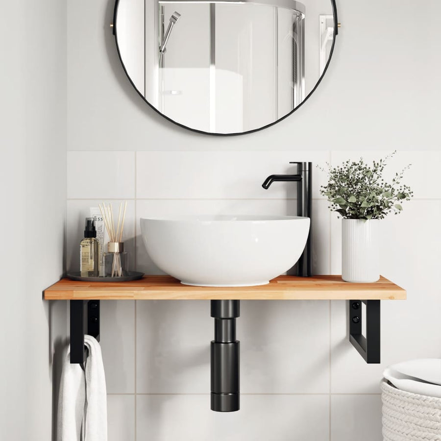 Badkamer Wandschap Staal En Massief Acaciahout 1 100 x 40 x 2 cm Donkerbruin en zwart
