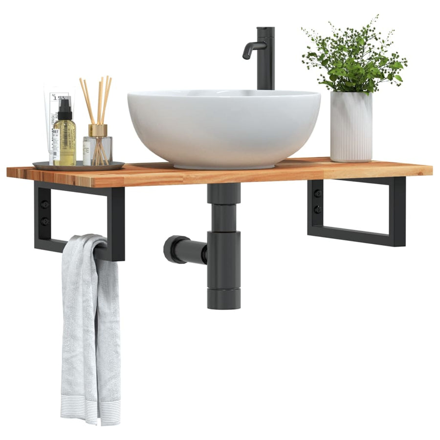 Badkamer Wandschap Staal En Massief Acaciahout 1 100 x 40 x 2 cm Donkerbruin en zwart
