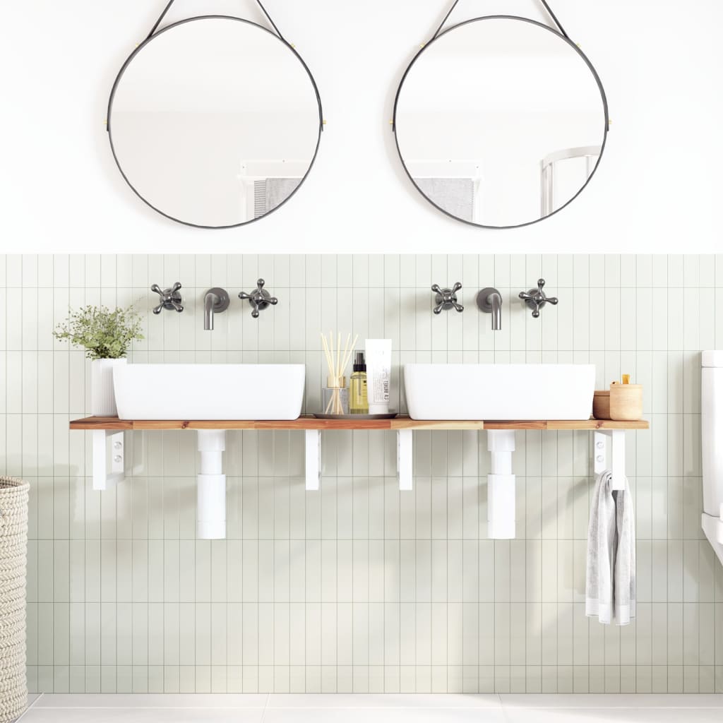 Badkamer Wandschap Staal En Massief Acaciahout 1 120 x 40 x 2 cm Donkerbruin en wit