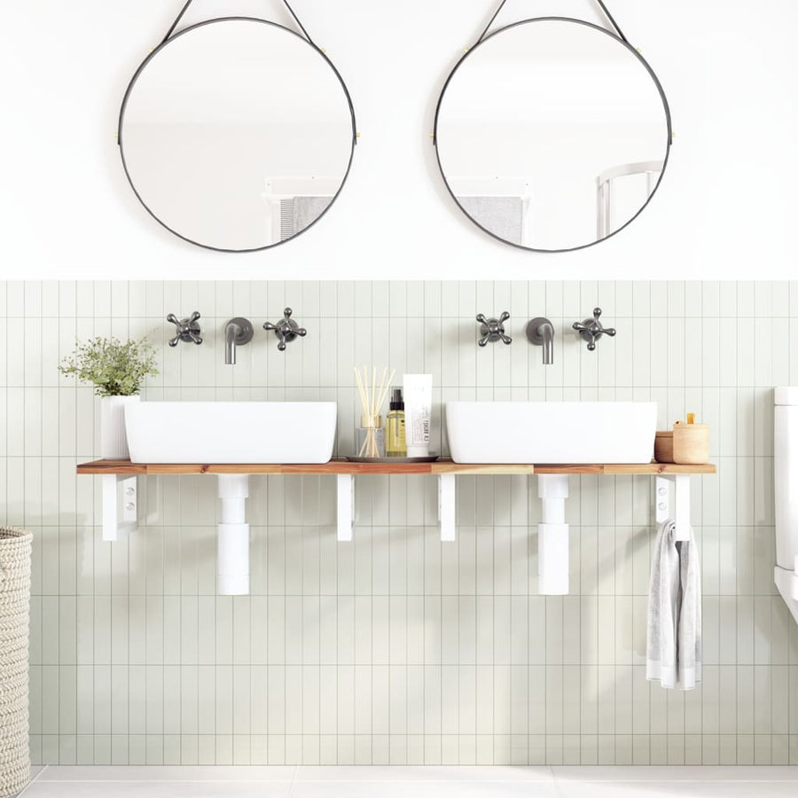 Badkamer Wandschap Staal En Massief Acaciahout 1 120 x 40 x 2 cm Donkerbruin en wit