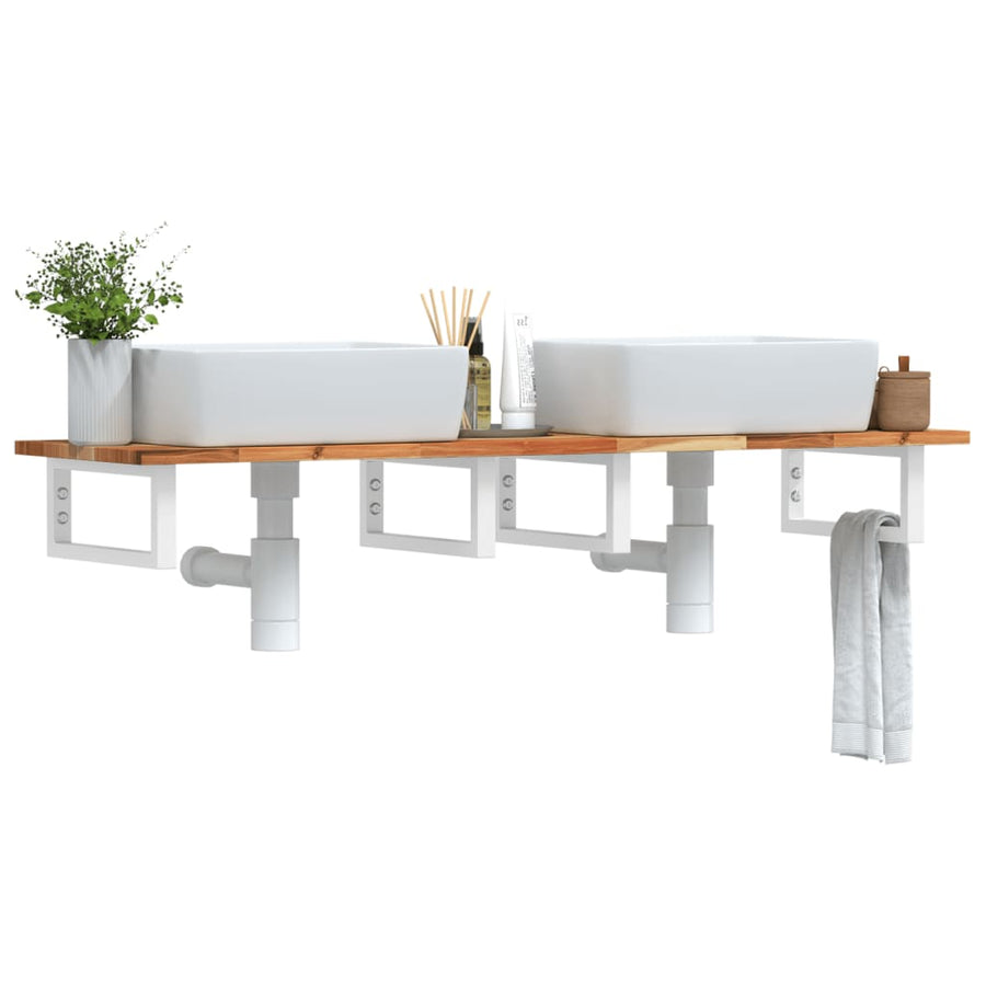 Badkamer Wandschap Staal En Massief Acaciahout 1 120 x 40 x 2 cm Donkerbruin en wit