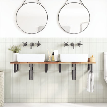 Badkamer Wandschap Staal En Massief Acaciahout 1 120 x 40 x 2 cm Donkerbruin en zwart