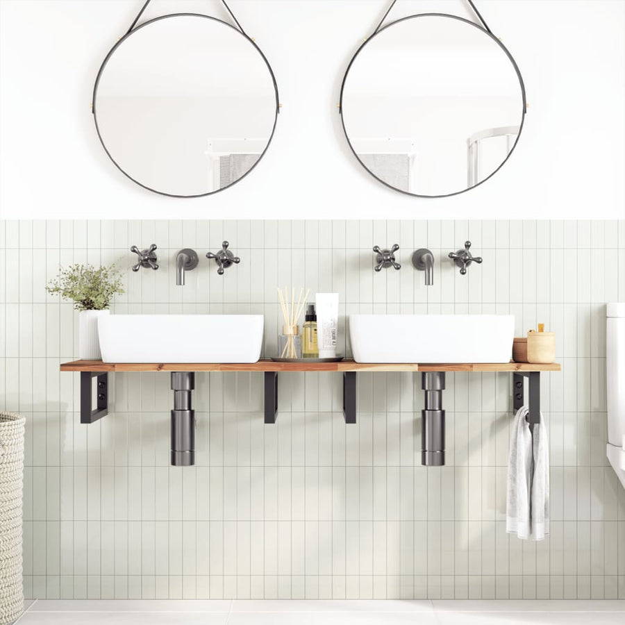 Badkamer Wandschap Staal En Massief Acaciahout 1 120 x 40 x 2 cm Donkerbruin en zwart
