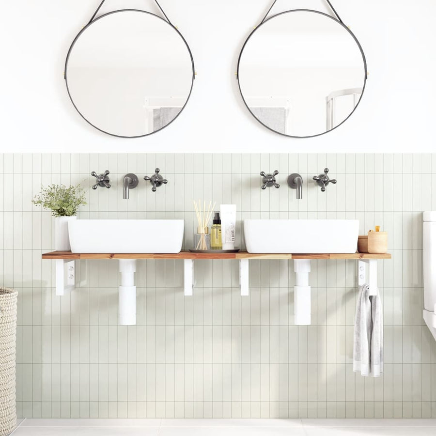 Badkamer Wandschap Staal En Massief Acaciahout 1 140 x 40 x 2 cm Donkerbruin en wit
