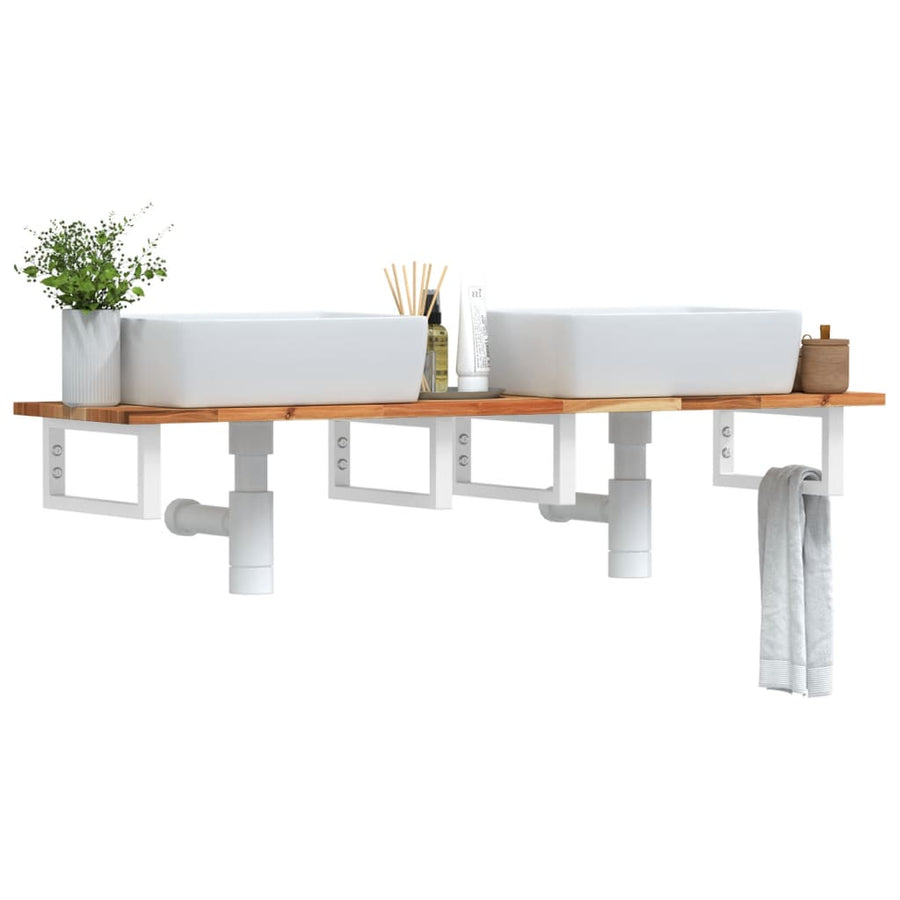 Badkamer Wandschap Staal En Massief Acaciahout 1 140 x 40 x 2 cm Donkerbruin en wit