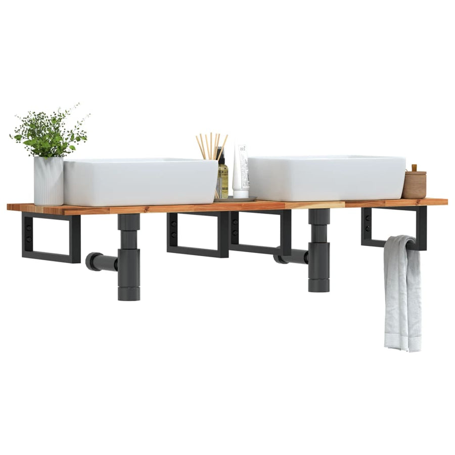 Badkamer Wandschap Staal En Massief Acaciahout 1 140 x 40 x 2 cm Donkerbruin en zwart
