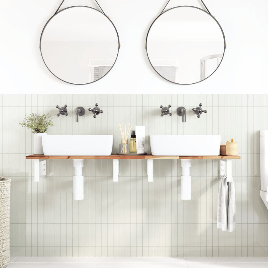 Badkamer Wandschap Staal En Massief Acaciahout 1 160 x 40 x 2 cm Donkerbruin en wit