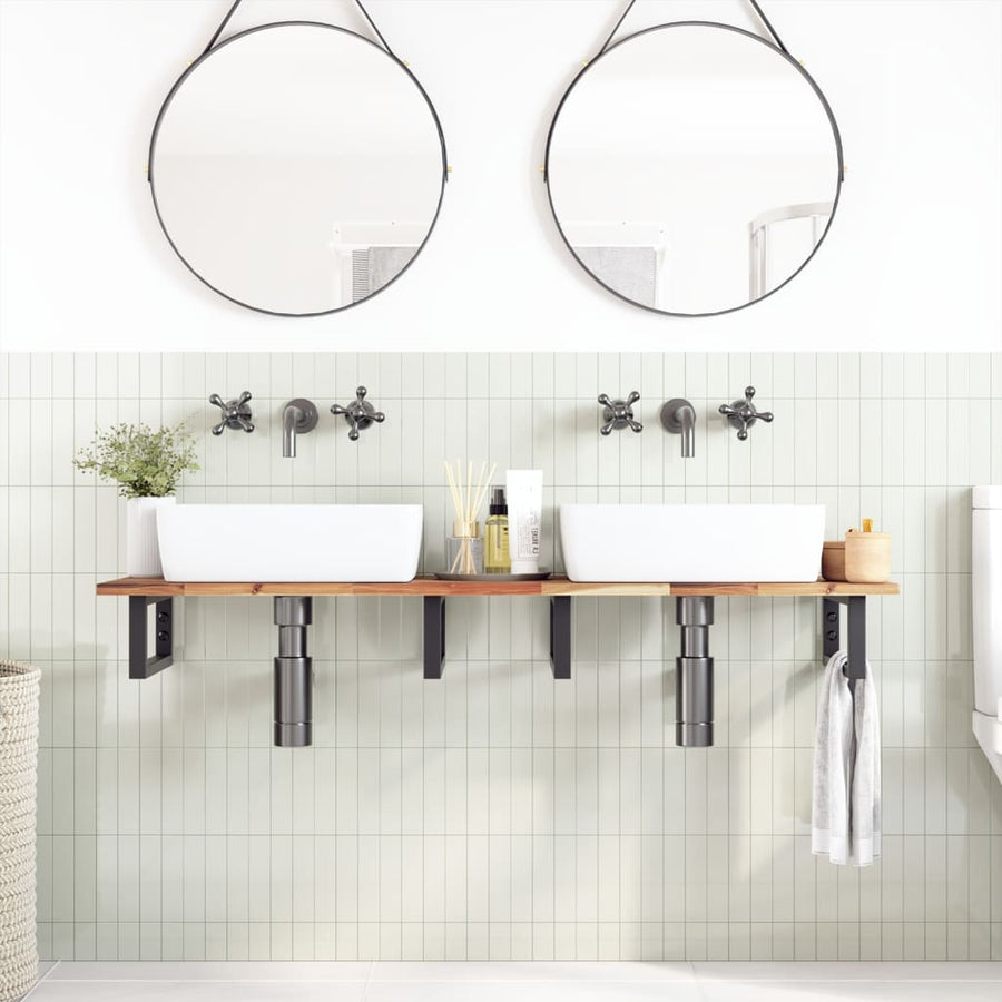 Badkamer Wandschap Staal En Massief Acaciahout 1 160 x 40 x 2 cm Donkerbruin en zwart