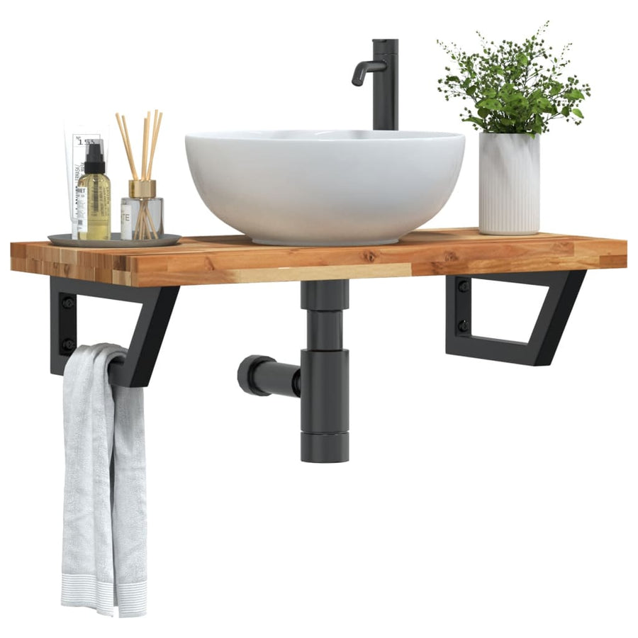 Badkamer Wandschap Staal En Massief Acaciahout 1 60 x 40 x 4 cm Donkerbruin en zwart