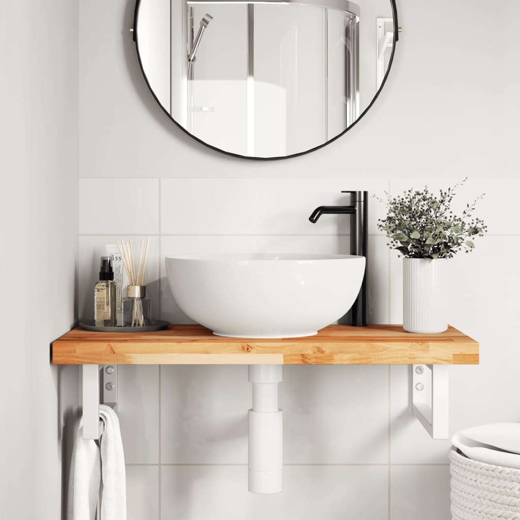Badkamer wandschap staal en massief acaciahout