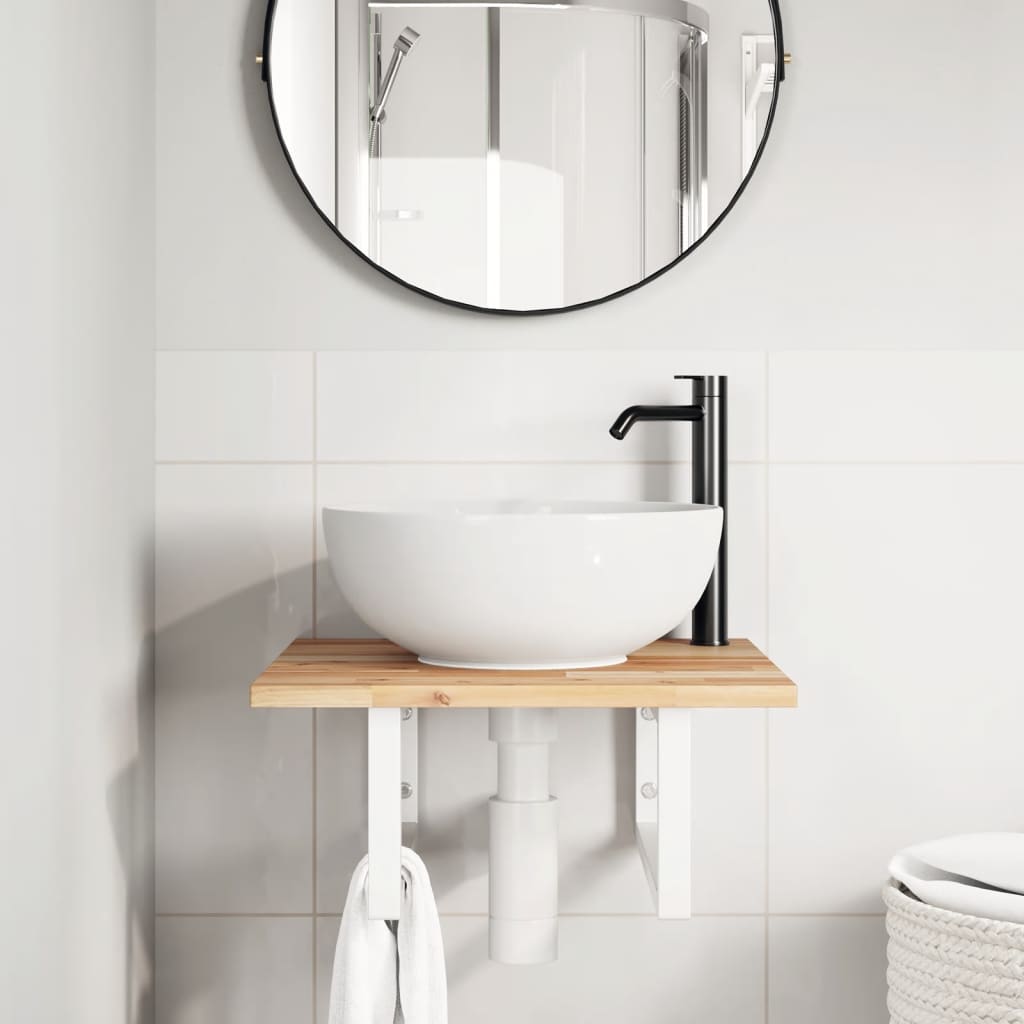 Badkamer Wandschap Staal En Massief Acaciahout 1
