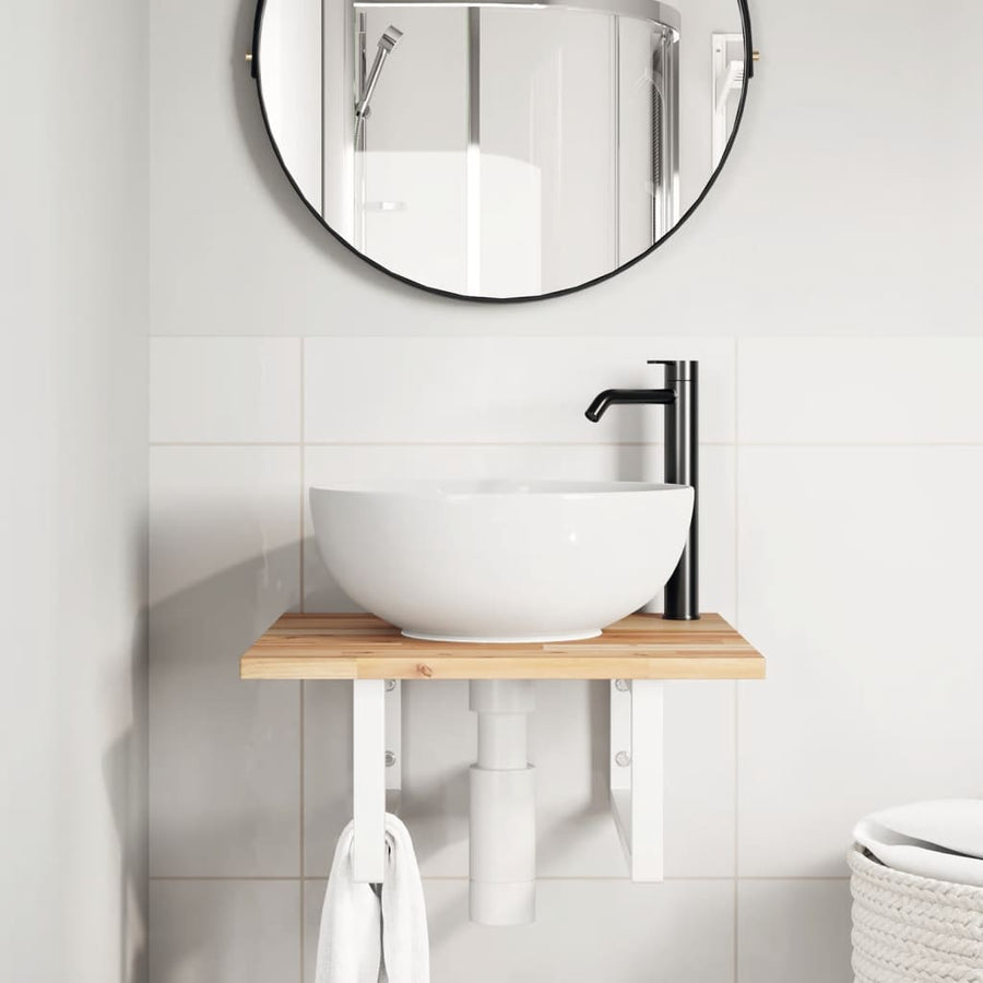 Badkamer Wandschap Staal En Massief Acaciahout 1