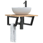 Bathroom wall shelf steel and solid acacia wood