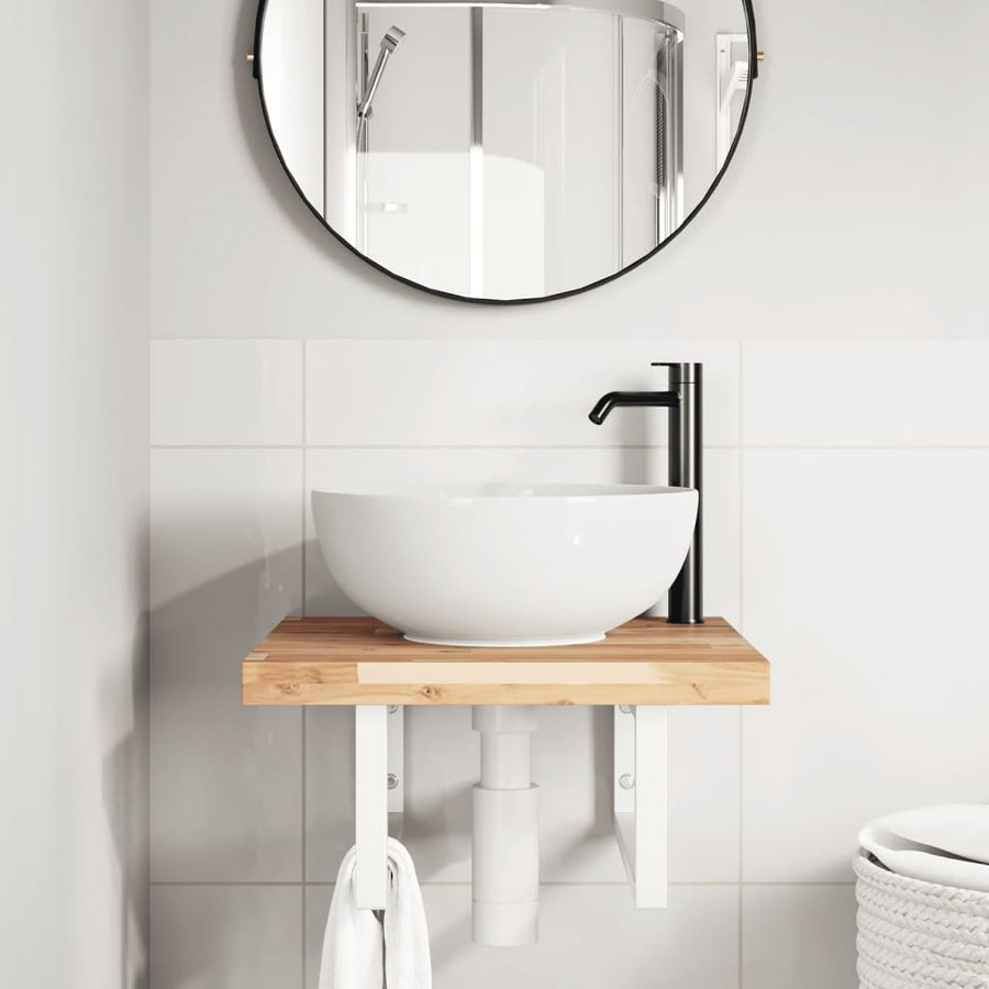 Badkamer Wandschap Staal En Massief Acaciahout 1