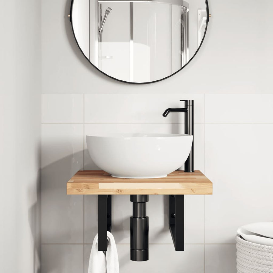 Badkamer Wandschap Staal En Massief Acaciahout 1