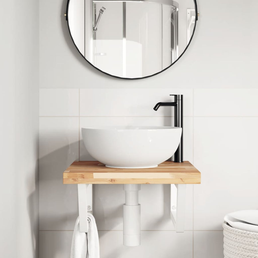 Badkamer Wandschap Staal En Massief Acaciahout 1