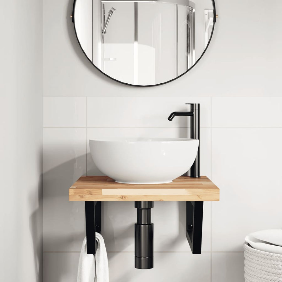 Badkamer Wandschap Staal En Massief Acaciahout 1