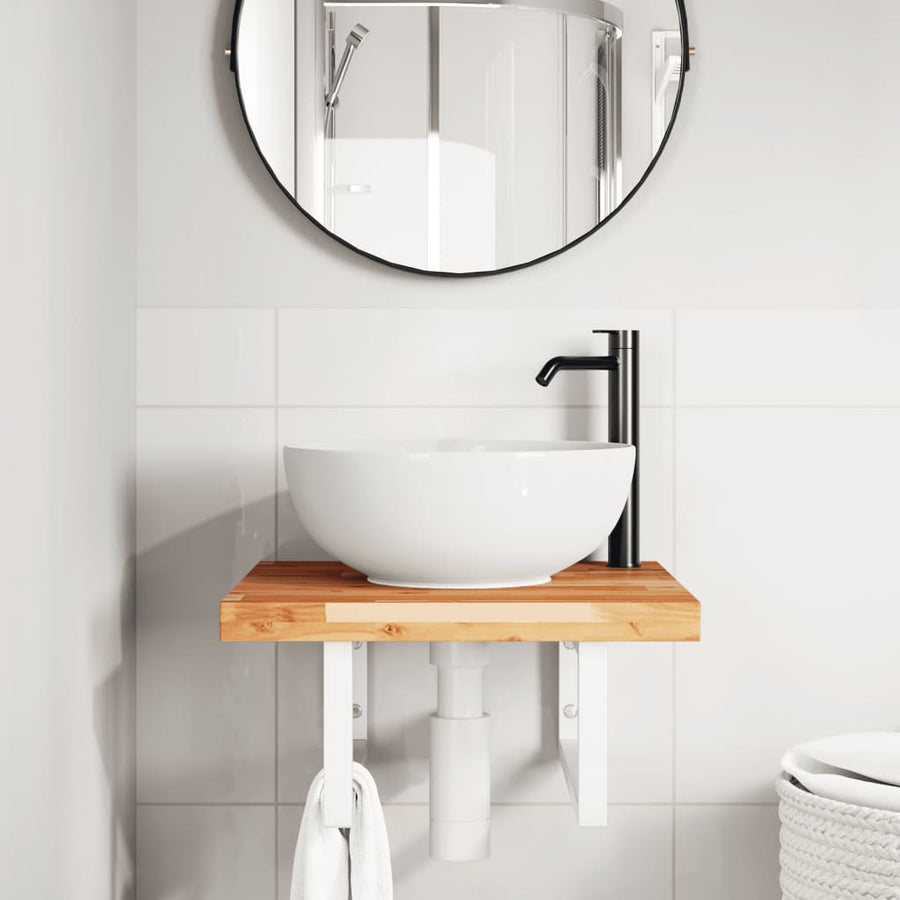 Badkamer Wandschap Staal En Massief Acaciahout 1