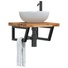 Bathroom wall shelf steel and solid acacia wood