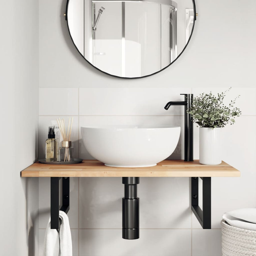 Badkamer Wandschap Staal En Massief Acaciahout 1 100 x 50 x 2 cm Bruin en zwart
