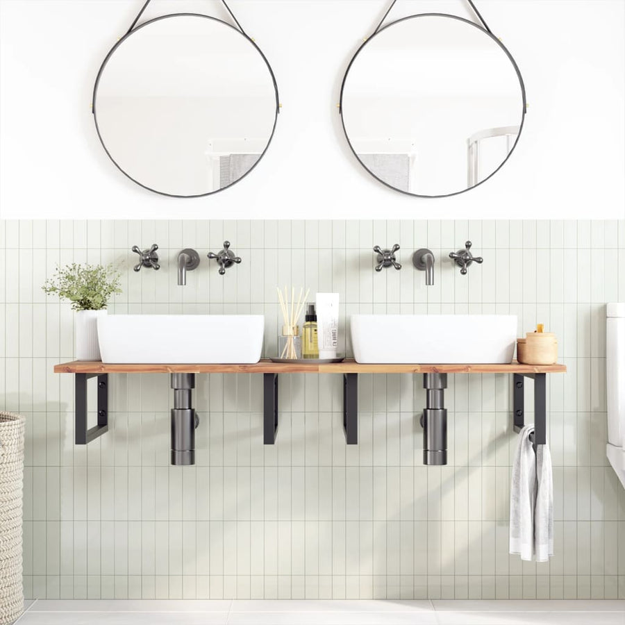 Badkamer Wandschap Staal En Massief Acaciahout 1 120 x 50 x 2 cm Bruin en zwart