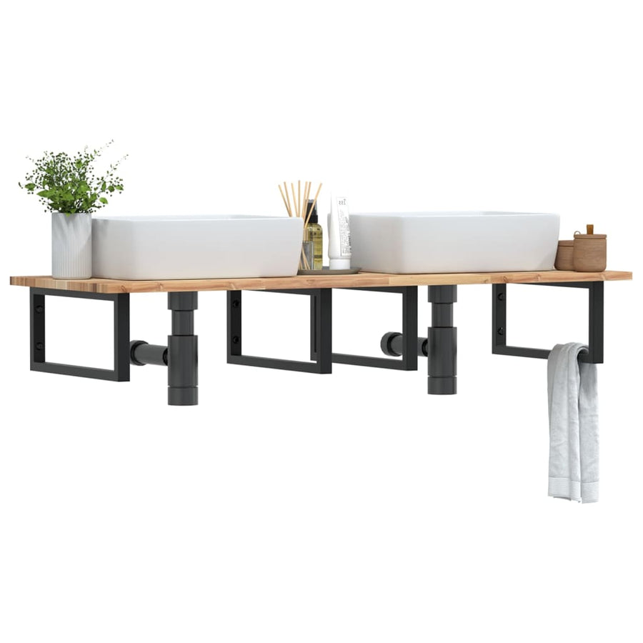 Badkamer Wandschap Staal En Massief Acaciahout 1 120 x 50 x 2 cm Bruin en zwart