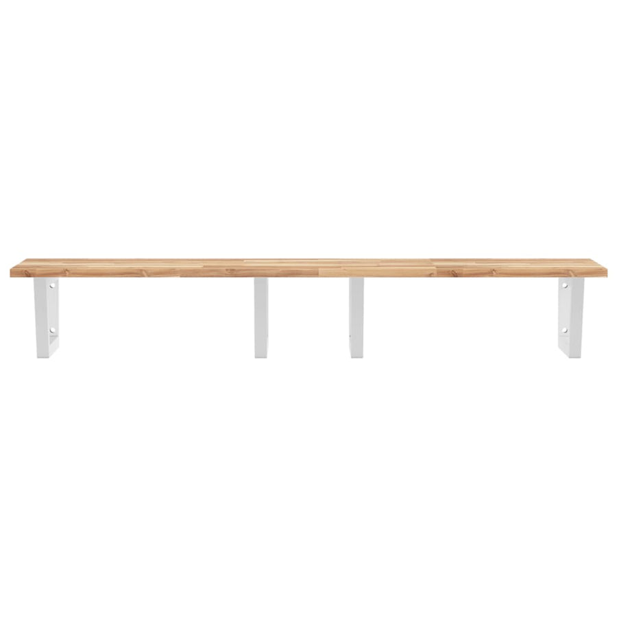 Badkamer Wandschap Staal En Massief Acaciahout 1 120 x 50 x 2 cm Bruin en wit