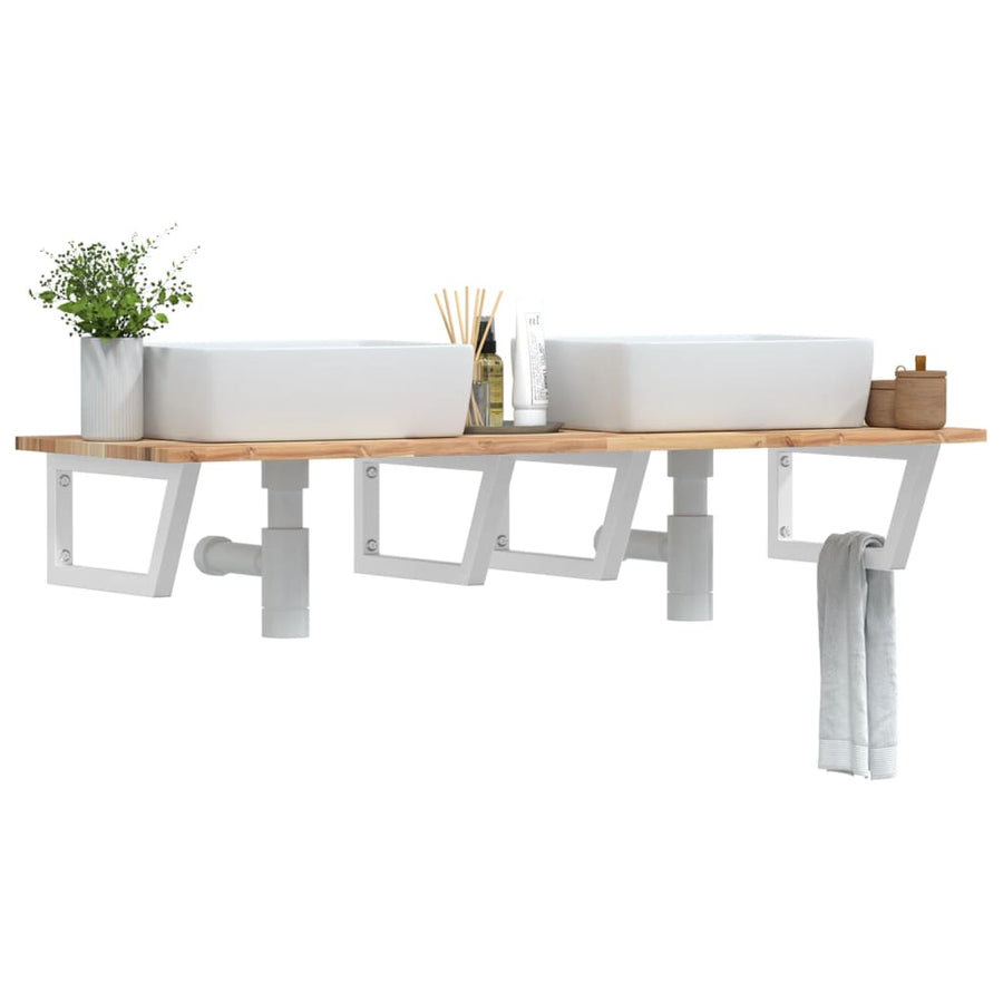 Badkamer Wandschap Staal En Massief Acaciahout 1 120 x 50 x 2 cm Bruin en wit