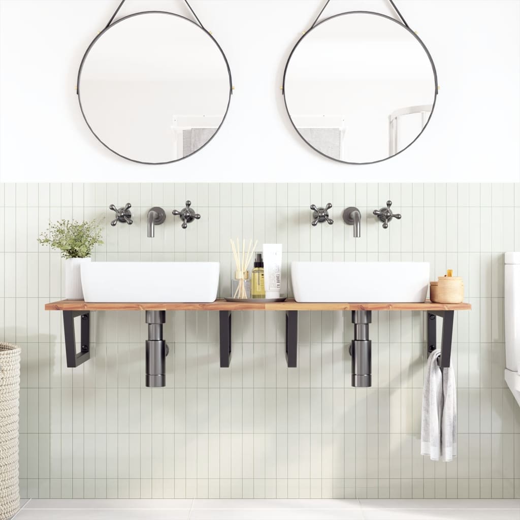 Badkamer wandschap staal en massief acaciahout