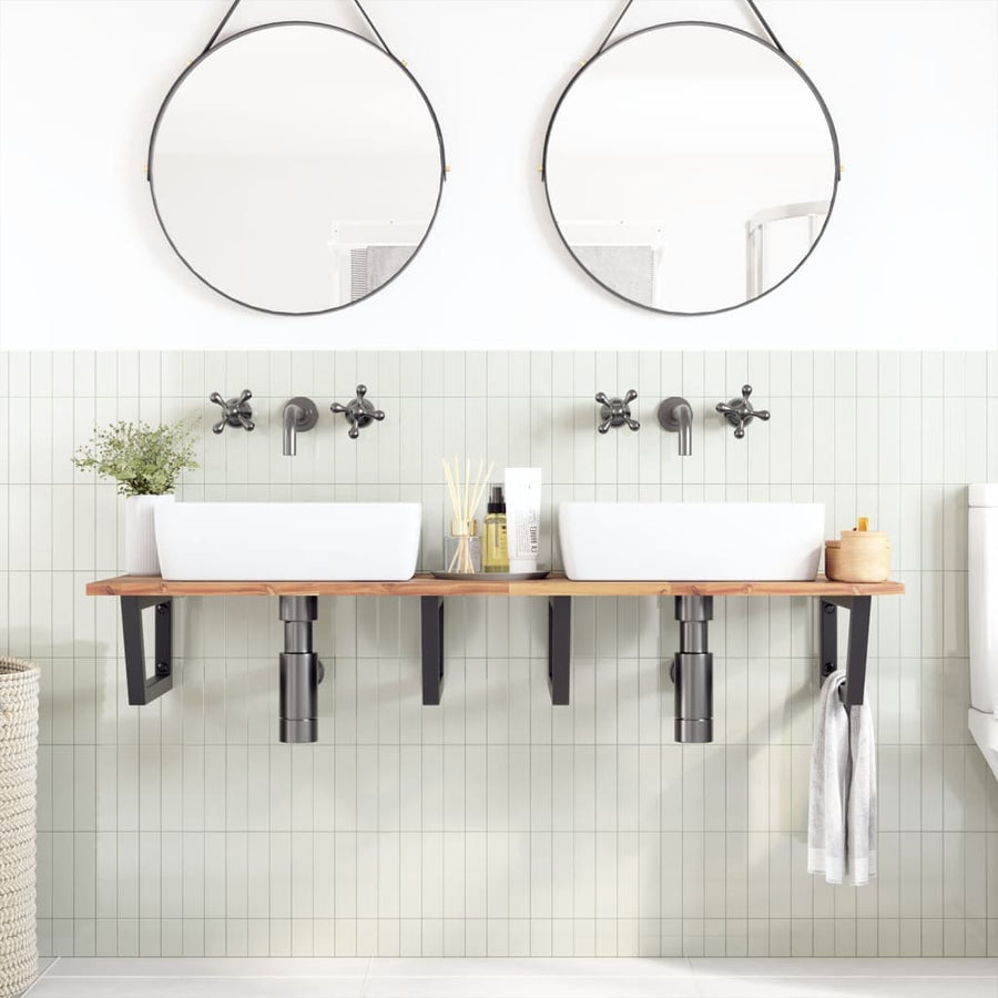 Badkamer wandschap staal en massief acaciahout