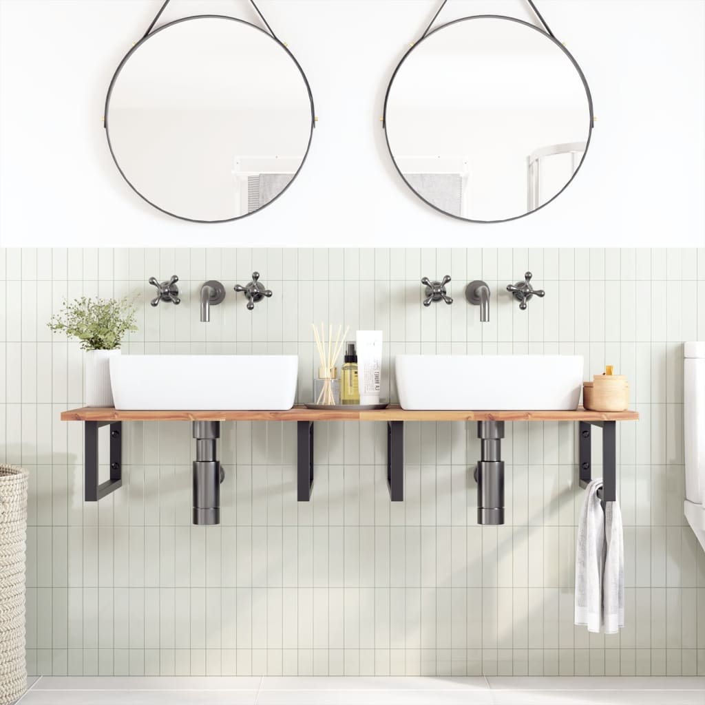 Badkamer Wandschap Staal En Massief Acaciahout 1