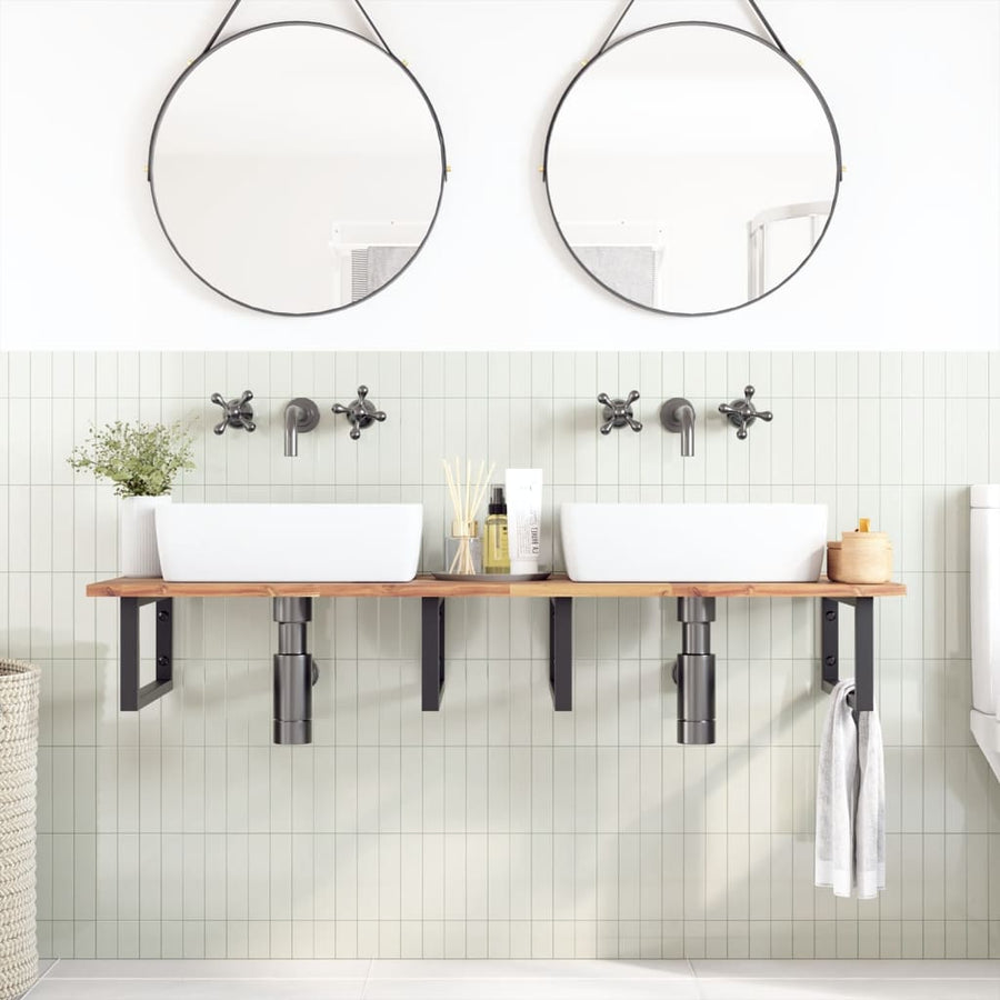 Badkamer Wandschap Staal En Massief Acaciahout 1