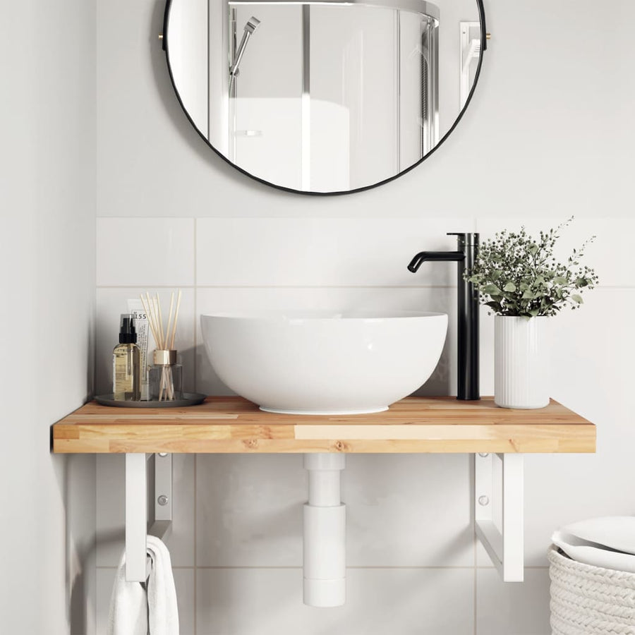 Badkamer Wandschap Staal En Massief Acaciahout 1